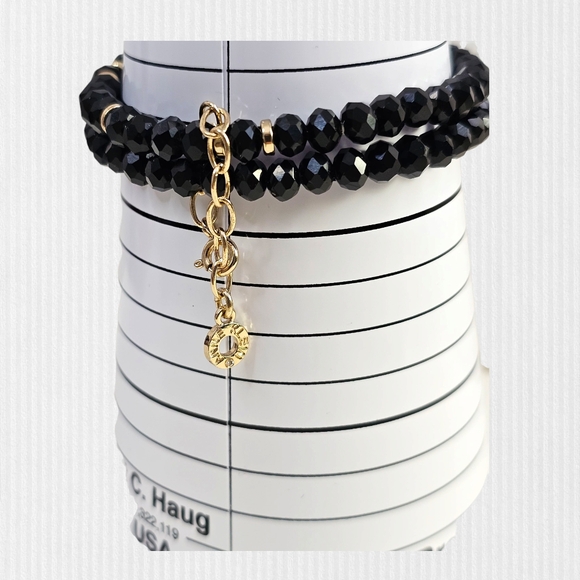 Anne Klein Double Layered Black and Gold Beaded Bracelet with Heart Charm NWOT - Picture 3 of 4